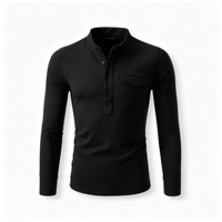 Chemise à col montant pour homme LANMORN, manches longues, boutonnée, décontractée, en mélange de lin et de coton, pour le printemps et l'automne