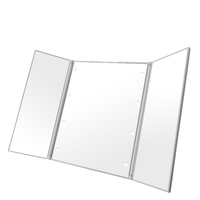 Miroir de Maquillage Tri-Pliant Portable avec Lumière LED et Bouton, Miroir Plat 1X, OEM/ODM Usine