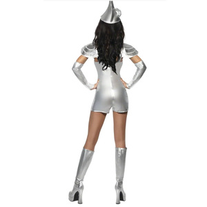 Disfraz espacial futurista para mujer con vestido holográfico plateado y morado para cosplay de Halloween - Product Image 4