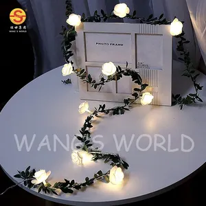 Guirnalda de flores rosa personalizable, tira de luces LED, hoja blanca cálida, multicolor para vacaciones