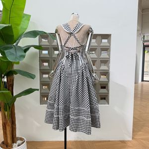 Vente en gros de vêtements de boutique, robe <span class=keywords><strong>rétro</strong></span> à carreaux sans manches, dos nu, taille haute - Product Image 4