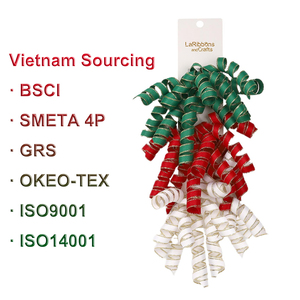 Lazo de Regalo Rizado Navideño, Lazo de Cinta Korker, Fabricante Mayorista, OEM, ODM, Fábrica en Vietnam Auditada por VBSCI, SMETA, GRS, OEKO-TEX - Product Image 1