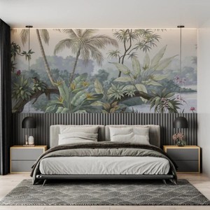 Mural Autoadhesivo de Palmeras y Follaje Exóticos, Papel Tapiz Tropical Personalizado, Decoración de Interiores de Lujo para Hogar y Hotel, Fácil de Instalar - Product Image 1
