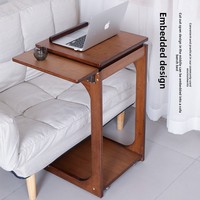 Table d'appoint mobile en forme de C en bambou Petit bureau mobile Table basse pour salon chambre à coucher Bureau d'ordinateur à domicile