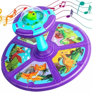 Brinquedo giratório para crianças, banco giratório com luzes LED e música, brinquedo giratório de 360 graus para sentar e girar, espaço de dinossauro