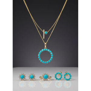 Collar con colgante circular de turquesa en oro de 18 quilates, diseño de halo, minimalista, elegante, pieza de joyería fina para seres queridos. - Product Image 1