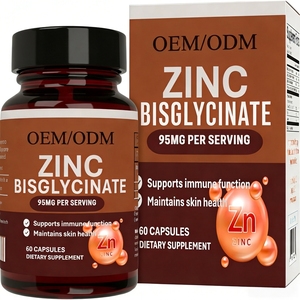 Cápsulas de Bisglicinato de <span class=keywords><strong>Zinc</strong></span> OEM 95mg - Suplemento Dietético para el Apoyo Inmunológico y la Salud de la Piel para Adultos, 2 Cápsulas Diarias, Paquete de 60 Cápsulas - Product Image 1