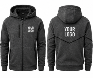 Sudadera con capucha de tejido técnico personalizado para hombre, chaqueta de rendimiento con cremallera, orificios para los pulgares, bolsillos con cremallera, ajuste atlético, para correr, gimnasio, ropa deportiva. - Product Image 2
