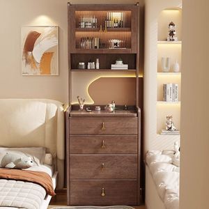 Solid Wood Dressing <b>Table</b> With <b>Mirror</b> Flip Top Chest Of Drawers Bedroom Storage Cabinet Makeup <b>Vanity</b> Bedside Desk Walnut Color - Product Image 4