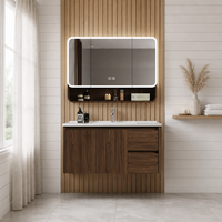 Meuble-lavabo mural flottant moderne avec miroir LED à intensité variable, armoire et lavabo à capteur lumineux pour hôtel et appartement