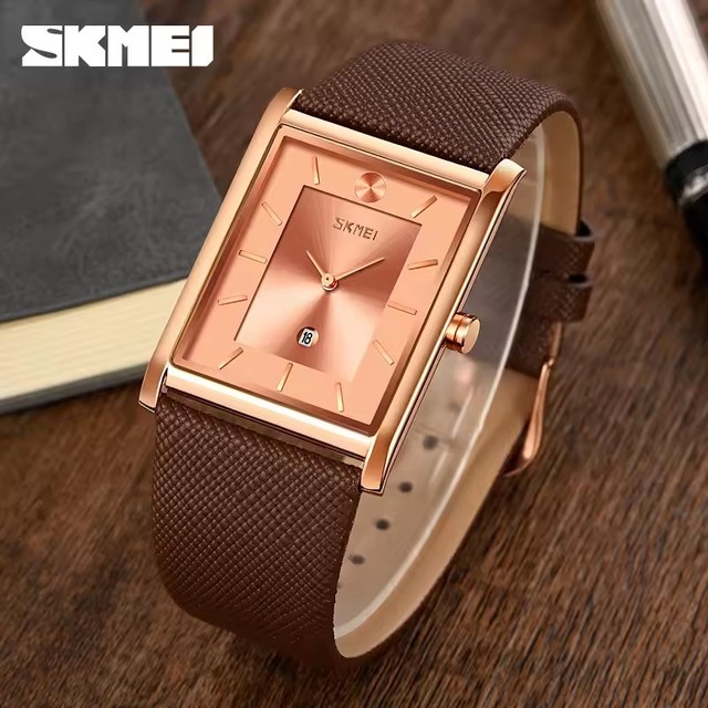 Skmei 9256 Simple Luxury Quartz Watch Men Leather Band Waterproof Calendar Minimalist Design Casual Business Wristwatch