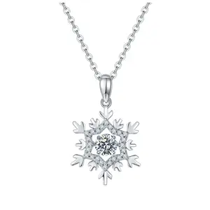 925纯银雪花吊坠白色镀金银链0.5ct moissanite项链女士