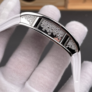 Montre squelette en céramique blanche avec diamants, design de luxe pour femmes, modèle RM 07-01, automatique, avec bracelet en caoutchouc - Product Image 4