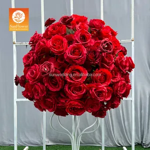 Bola grande de flores artificiales Sunwedding para piezas centrales, Decoración de mesa de boda, Bola de flores de rosas rojas