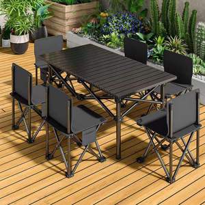 <span class=keywords><strong>Set</strong></span> Moderno di Tavolo e Sedie Pieghevoli in Alluminio per Esterni, Portatile per 6 Persone, Ideale per Campeggio, Picnic e Giardino - Product Image 1