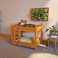 Vente en gros usine : Maison pour chien moderne en bois massif à deux niveaux, surélevée avec échelle et coussins lavables pour intérieur