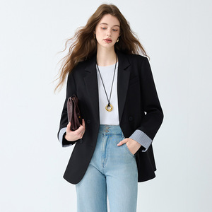 Women's Blazer Spring Autumn 2025 Loose Fit Korean Style Solid Color Polyester Jacket Casual Sophisticated Pocket Design - Product Image 3