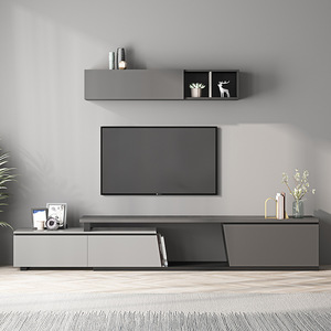 Mobile <span class=keywords><strong>TV</strong></span> dal Design Semplice in Nero, Bianco e Grigio con Tavolino e <span class=keywords><strong>Armadio</strong></span> a Muro, Set Mobile <span class=keywords><strong>TV</strong></span> e Tavolino - Product Image 2