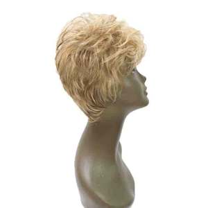 Novità del Commercio All'ingrosso del Fornitore Sintetico Nero Donne Disordinato Dritto Fatta a Macchina Frangia Luminoso di Colore Biondo <span class=keywords><strong>Bob</strong></span> Taglio Pixie Parrucca - Product Image 3