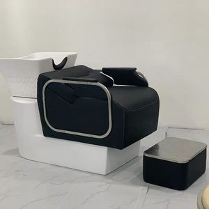 Sillón de Peluquería de Diseño Moderno y Duradero con Lavabo de Cerámica para Barbería, Spa y Hotel, Mueble de Salón en Cuero PU - Product Image 3