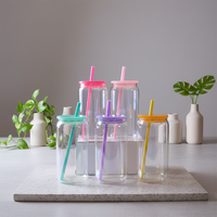 Nouvelle Tasse Créative Colorée en Verre Borosilicate de 16 oz avec Paille, Couvercles en Plastique PP Effet Nacre, Résistante aux Hautes Températures et Anti-Fuite