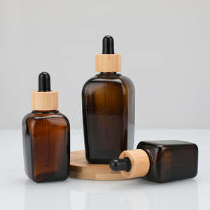 Frascos cuentagotas cuadrados de vidrio ámbar cosmético 10ml a 100mL Contenedores de aceite de esencia recargables con gotero - Product Image 5