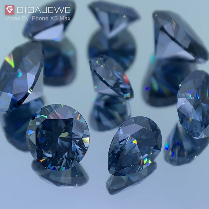 GIGAJEWE Blue Color Loose Moissanite Gemstone Wholesale Round Cut