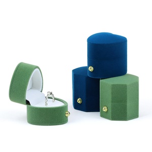 Mini Octagonal and Heart Shaped Velvet Ring <b>Box</b> with Solid Pattern Creative <b>Small</b> Flocking Jewelry <b>Packaging</b> Ring <b>Box</b> - Product Image 1