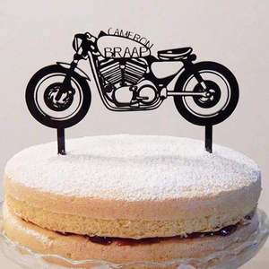 Happy Birthday Cake Topper - Black Flash Motorcycle Design For Dirt Bike, Motocross, Racing Theme Parties