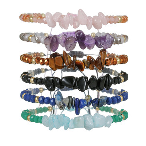 Natural Stone <b>Beaded</b> <b>Bracelet</b> Set Adjustable Colorful Pebble Crystal Jewelry For Women - Product Image 5