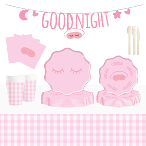 Juego de Platos y Servilletas de Papel para Fiesta de Pijamas DAMAI, Artículos para Fiesta de Pijamas, Vajilla para Fiesta de Pijamas Rosas para Niñas, Sirve para 8 Personas - Product Image 1