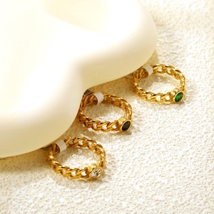 2024 New Design Fashion Green Black White Zirconia Rings Jewelry 18k Gold Plated Simple Chunky Cross <b>Chain</b> Link Ring for Women - Product Image 3