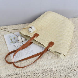 Women's Straw Woven Tote Bag Large Capacity Bohemian Summer Beach Bag Horizontal <b>Square</b> Zipper Closure Off White Khaki - Product Image 2