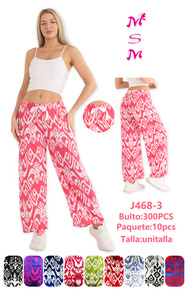 Pantalones Anchos de Pierna Larga para Mujer, Estampado Geométrico, Chifón, Corte Holgado, Cintura Media, Verano, Casual, con Cordón, 100% Poliéster - Product Image 3