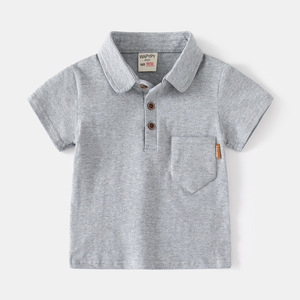 <span class=keywords><strong>Polo</strong></span> tricoté décontracté à manches courtes pour garçons, haut uni pour enfants avec étiquette de poche, col rabattable tendance - Product Image 3