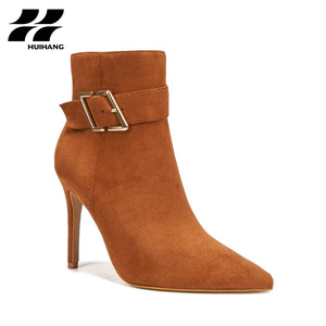 <span class=keywords><strong>Bottes</strong></span> à talon aiguille à bout pointu <span class=keywords><strong>en</strong></span> faux <span class=keywords><strong>daim</strong></span> <span class=keywords><strong>beige</strong></span> pour <span class=keywords><strong>femme</strong></span> chic avec sangle à boucle - Product Image 2