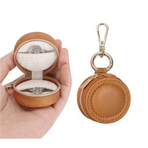 New Arrival ELEqueen Portable Mini Necklace Jewellery Case PU Leather Zipper Closure Fashionable Travel Gift <b>Box</b> with Key Chain - Product Image 6