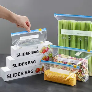 YURUI pabrik tahan lama segel sendiri dapat digunakan kembali penyimpanan makanan tas kemasan Slider Zipper Freezer Zip Lock tas plastik dengan Logo kustom