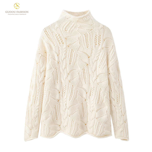 GUOOU personalizado Cable flor tejido silueta Oversize Plus Cachemira Jumper suéter mujeres - Product Image 1