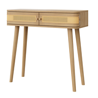 Table console en rotin naturel avec 2 tiroirs incurvés, table d'appoint scandinave en bois tressé pour entrée, couloir ou canapé, style bohème avec rangement