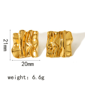 Pendientes con textura plisada geométrica, chapados en oro de 18 quilates, acero inoxidable, diseño irregular en 3D para mujer, joyería de moda. - Product Image 3