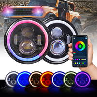 7 pouces 100W RGB rond LED phares APP contrôle Halo anneau DRL fonction de clignotant pour 1997-2018 Jeep Wrangler JK TJ LJ