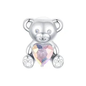 Youchuang wholesale bear bangle heart glass beads charm 925 bling fashion accessories cute sterling silver Diy Jewellery Charms