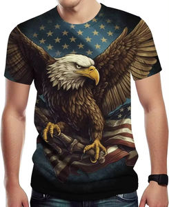 Camiseta con Cuello Redondo y Estampado de Águila Novedosa con Logotipo Personalizado, Camiseta con Estampado de Bandera Estadounidense <span class=keywords><strong>para</strong></span> <span class=keywords><strong>Hombre</strong></span>, Camiseta Informal de Manga Corta al por Mayor - Product Image 2