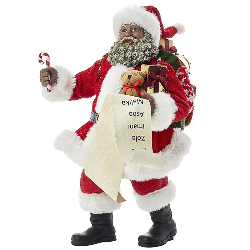 Рождественский Декор на заказ, настольная скульптура санта-клауса из смолы, черный Санта-Клаус, фигурка с списком