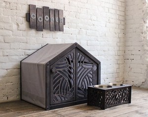 Ahşap köpek evi yatak kişiselleştirilmiş köpek adı logosu yükseltilmiş çift köpek kase standı - Product Image 4