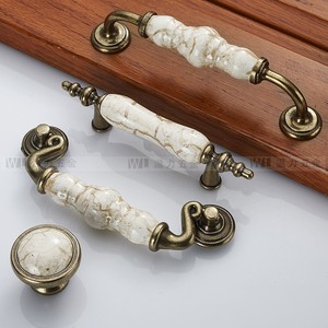 European Antique <b>Ceramic</b> Cabinet Handle Marble Pattern Zinc Alloy Drawer Pull Bar Style Durable Furniture Hardware - Product Image 3