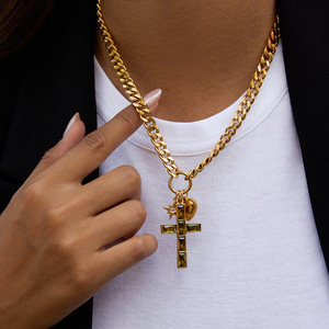 Cross Necklace With Zircon Star Charm Gold Chain Pendant For Women Gift Jewelry - Product Image 3