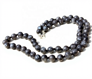 Natural Larvikite 108 Bead Mala Necklace, Hand Knotted <b>Black</b> Labradorite Prayer Beads for Meditation Yoga - Product Image 1