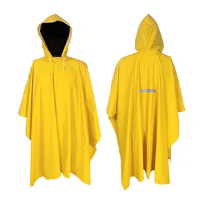 Custom Outdoor Herbruikbare Waterdichte Werkkleding Reflecterende Dikke Pvc Regenjas Pvc/Polyester Volwassen Regenponcho